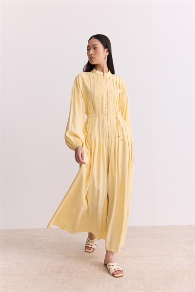 Qupra Tensel Kumaş Nervürlü Elbise Butter Yellow