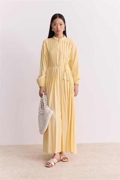 Qupra Tensel Kumaş Nervürlü Elbise Butter Yellow