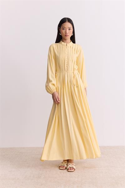 Qupra Tensel Kumaş Nervürlü Elbise Butter Yellow