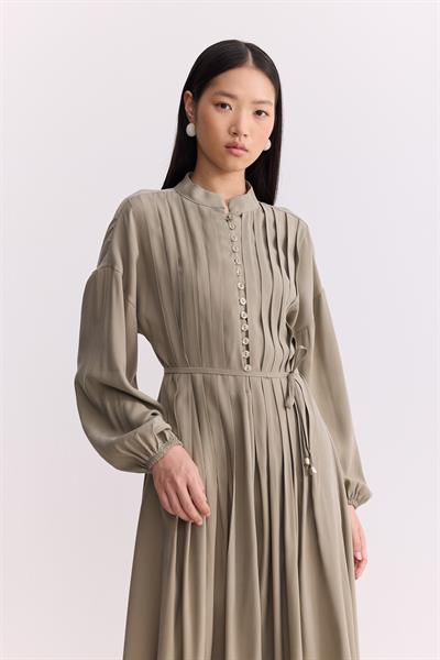 Qupra Tensel Kumaş Nervürlü Elbise Çağla 