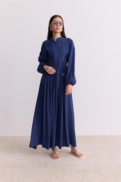 Qupra Tensel Kumaş Nervürlü Elbise Lacivert