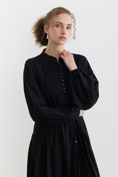 Qupra Tensel Kumaş Nervürlü Elbise Siyah