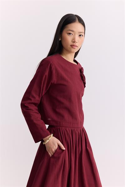 Rose Keten Etekli Takım Bordo