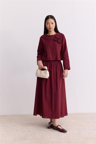 Rose Keten Etekli Takım Bordo