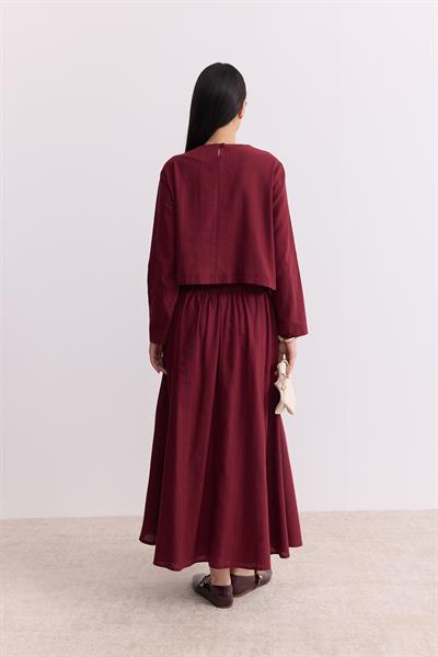 Rose Keten Etekli Takım Bordo