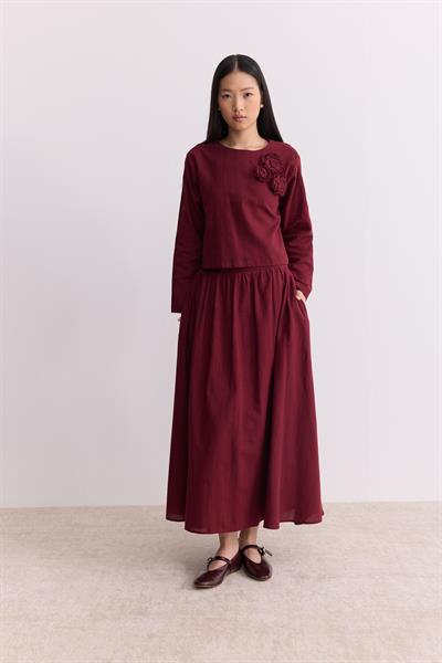 Rose Keten Etekli Takım Bordo