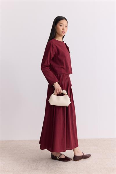 Rose Keten Etekli Takım Bordo