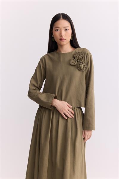 Rose Keten Etekli Takım Olive Green