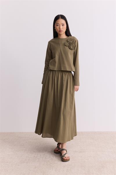 Rose Keten Etekli Takım Olive Green