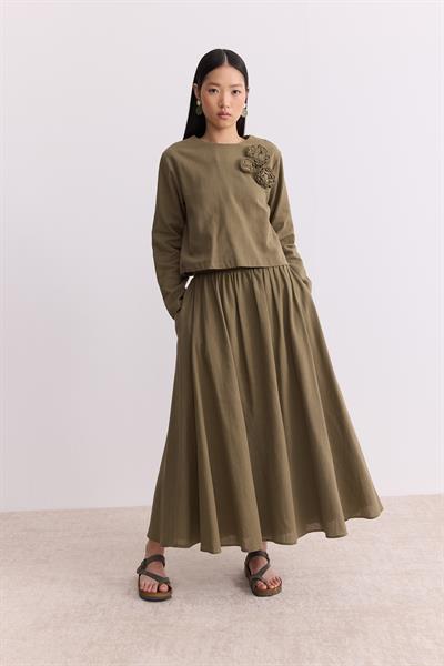 Rose Keten Etekli Takım Olive Green