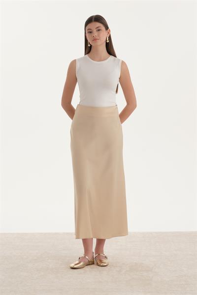 Saten Balık Etek Bej