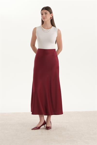 Saten Balık Etek Bordo