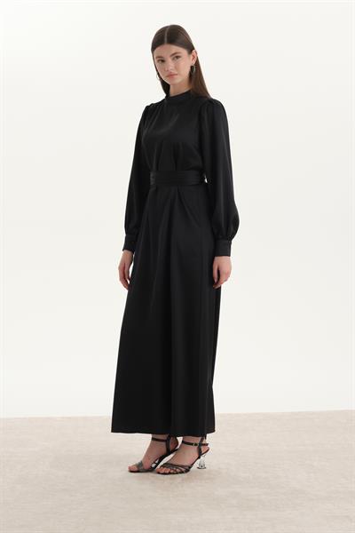 Saten Kalem Elbise Siyah