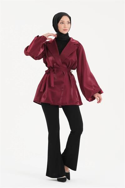 Tafta Saten Kumaş Ceket Bordo