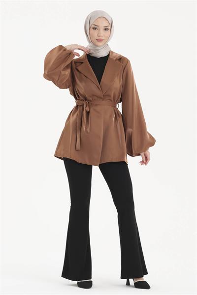 Tafta Saten Kumaş Ceket Camel
