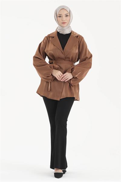 Tafta Saten Kumaş Ceket Camel