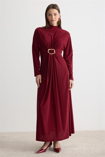 Toka Detaylı Sendi Elbise Bordo