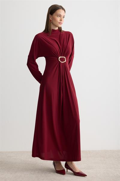 Toka Detaylı Sendi Elbise Bordo