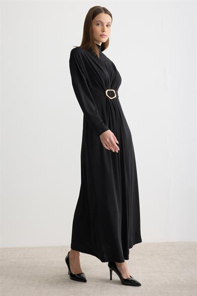 Toka Detaylı Sendi Elbise Siyah