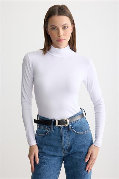 Uzun Kollu Balıkçı Yaka Penye Body Beyaz