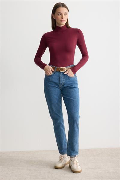 Uzun Kollu Balıkçı Yaka Penye Body Bordo