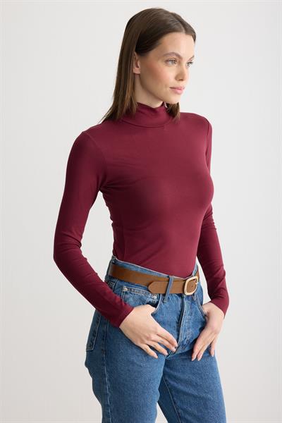 Uzun Kollu Balıkçı Yaka Penye Body Bordo