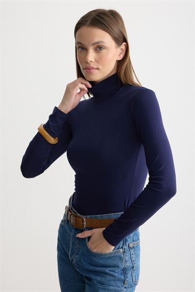 Uzun Kollu Balıkçı Yaka Penye Body Lacivert