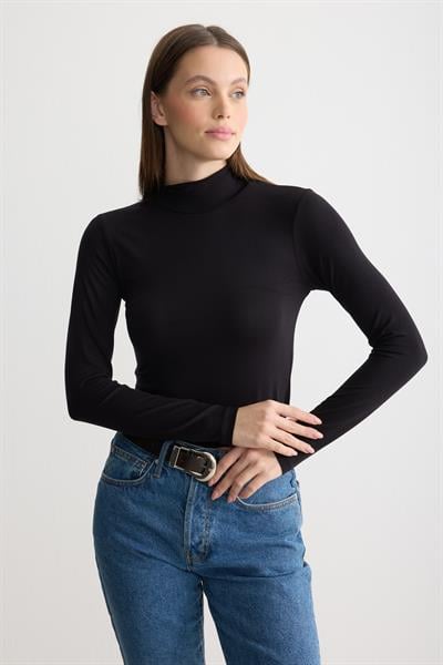 Uzun Kollu Balıkçı Yaka Penye Body Siyah