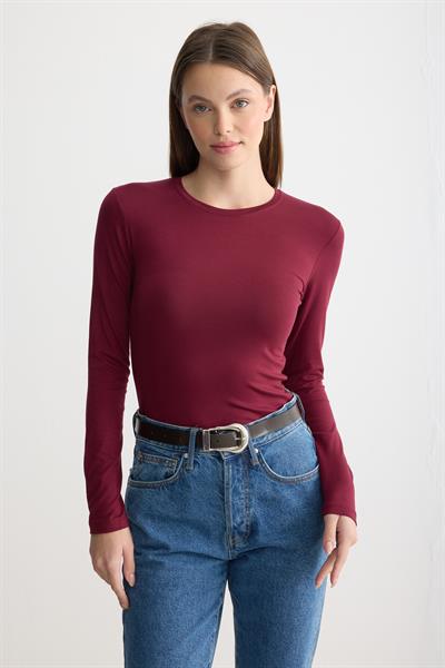 Uzun Kollu Bisiklet Yaka Penye Body Bordo