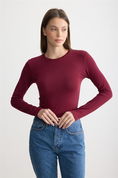 Uzun Kollu Bisiklet Yaka Penye Body Bordo
