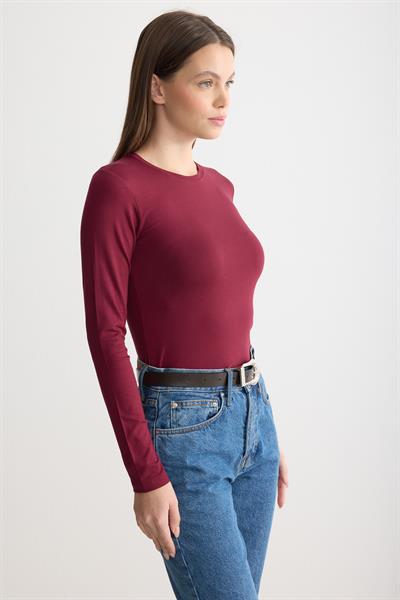 Uzun Kollu Bisiklet Yaka Penye Body Bordo