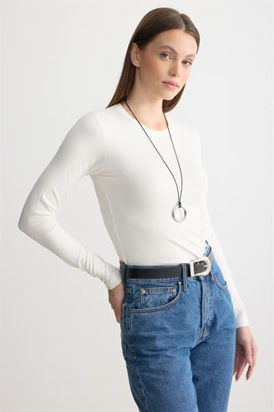 Uzun Kollu Bisiklet Yaka Penye Body Ekru