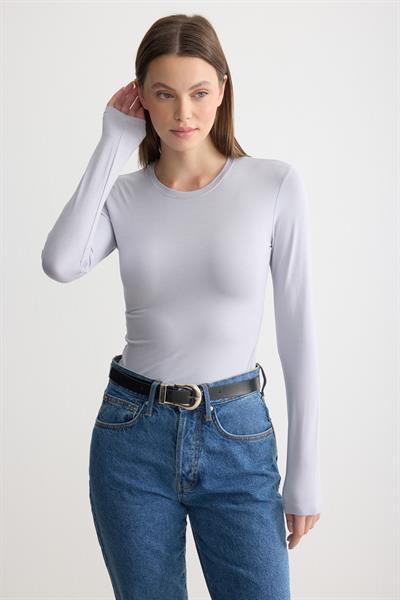 Uzun Kollu Bisiklet Yaka Penye Body Gri