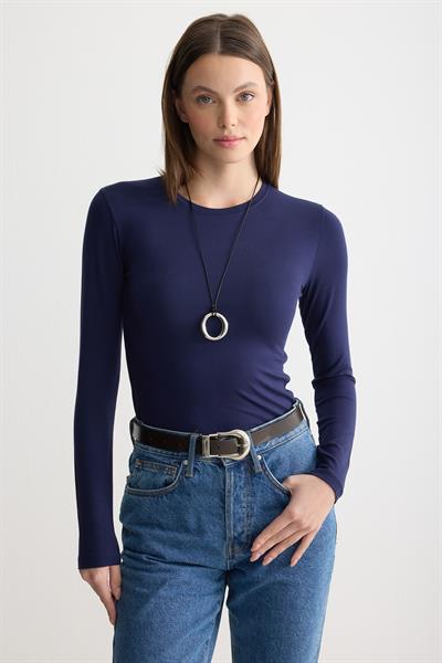 Uzun Kollu Bisiklet Yaka Penye Body Lacivert