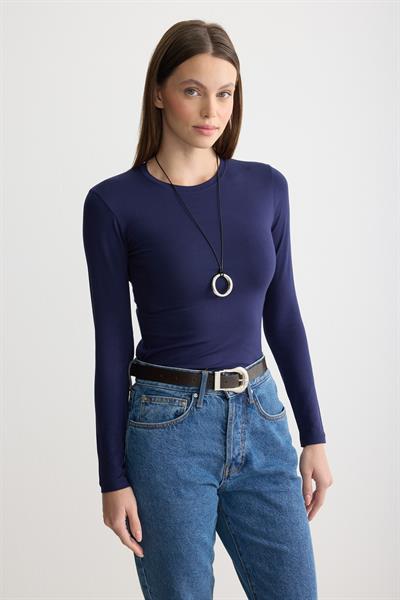 Uzun Kollu Bisiklet Yaka Penye Body Lacivert