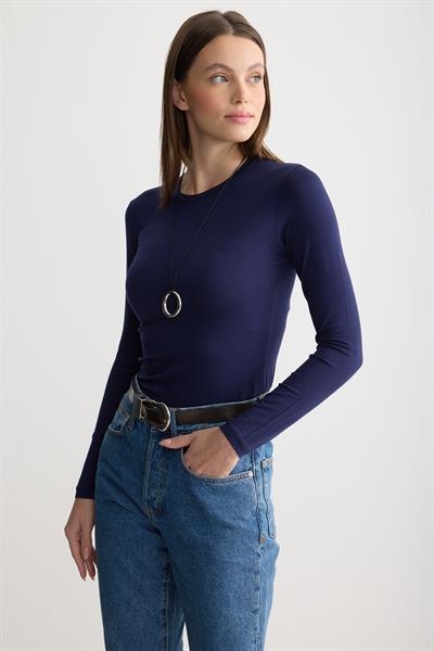 Uzun Kollu Bisiklet Yaka Penye Body Lacivert