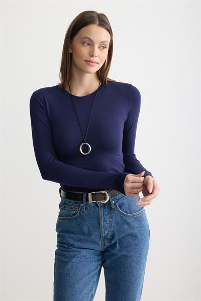 Uzun Kollu Bisiklet Yaka Penye Body Lacivert