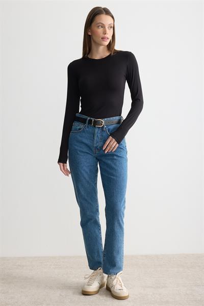 Uzun Kollu Bisiklet Yaka Penye Body Siyah