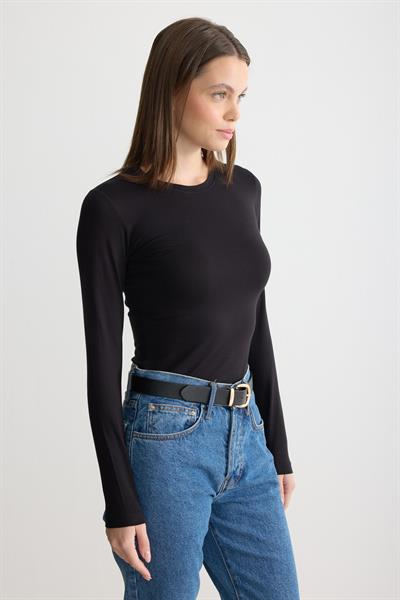Uzun Kollu Bisiklet Yaka Penye Body Siyah