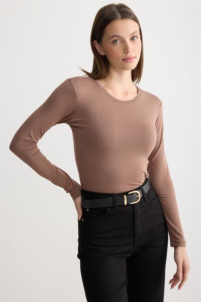 Uzun Kollu Bisiklet Yaka Penye Body Vizon