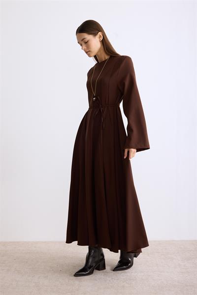 Vatkalı Evaze Elbise Acı Kahverengi