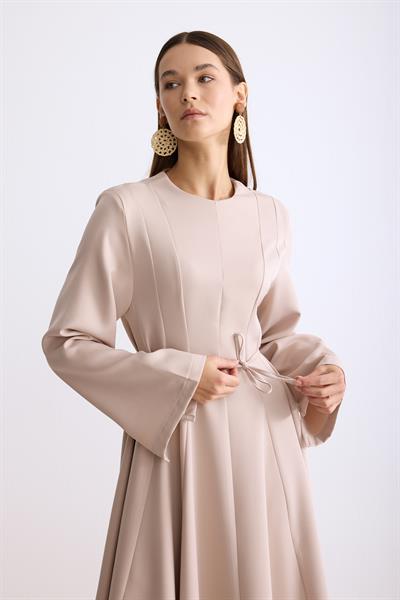Vatkalı Evaze Elbise Bej