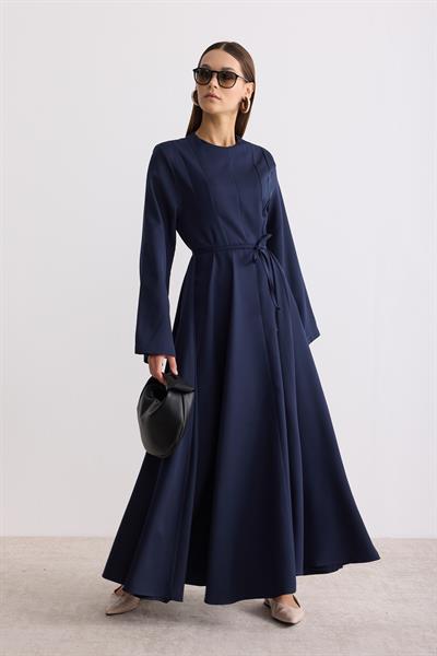 Vatkalı Evaze Elbise Lacivert