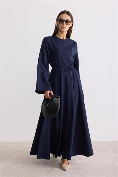 Vatkalı Evaze Elbise Lacivert