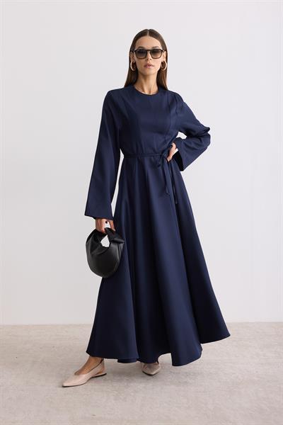 Vatkalı Evaze Elbise Lacivert