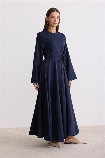 Vatkalı Evaze Elbise Lacivert