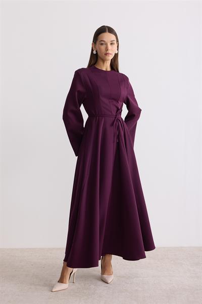 Vatkalı Evaze Elbise Mürdüm