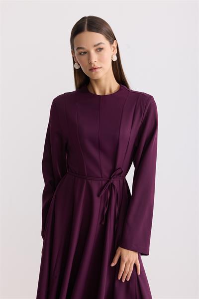 Vatkalı Evaze Elbise Mürdüm