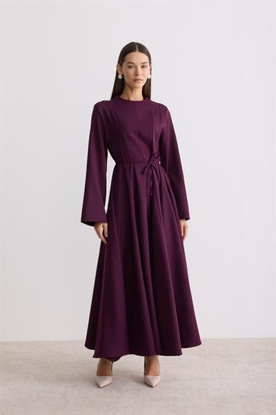 Vatkalı Evaze Elbise Mürdüm