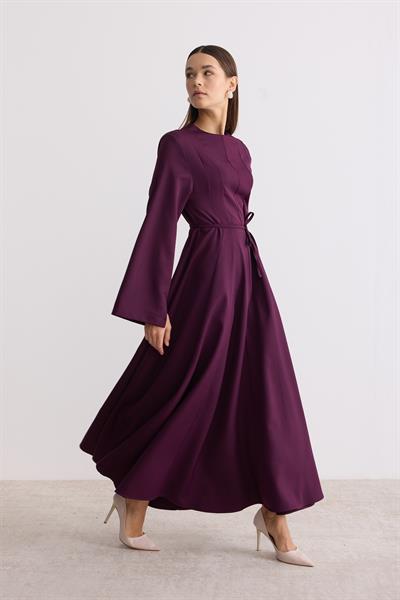 Vatkalı Evaze Elbise Mürdüm